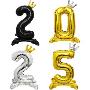 LOLStar 2025 New Years Balloons 36 Inch Large Black Gold Sliver Self-Standing Foil Number Balloons for New Years Eve Party Supplies 2025 Nye Decor Gate/Patio/Fence/Party Decorations Happy New Year