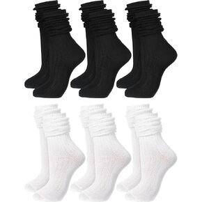 Bencailor 6 Pairs Slouch Socks for Women Long Scrunch Socks Winter Cotton Knit Stacked Sock 80s 90s Boot Socks for Girl Kids