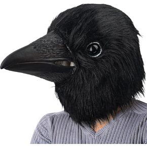 PartyHop Black Crow Mask Raven Head Latex Realistic Animal Full Head Mask for Halloween Costume Party Carnival Cosplay