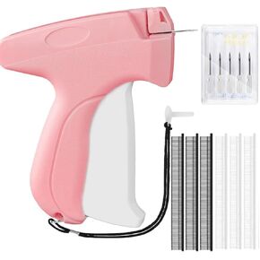 Quick Stitch Tagging Gun for Clothes - Mini Stitch Gun with 5 Replacement Needles & 2000 Mixed 5mm Mini Fasteners (Black/White) | Fast Garment & Label Fixing Tool Micro Stitch Gun (Pink)