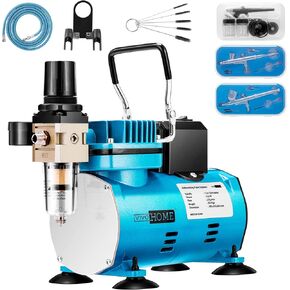 VIVOHOME Airbrush Kit with 1/5 HP Professional Air Compressor and 3 Dual Action Airbrush Gun, Gravity and Siphon Feed, Quiet Air Brush Set with Holder, Cleaning Brush, Tape, 2 Cup