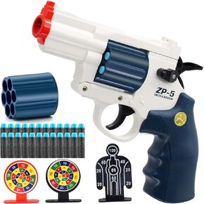 Soft Bullet Toy Gun Foam Blaster Toy Revolver, EVA Safety Soft Bullets Educational Shooting Game Toys, A Surprise Gift for Boys Teens Adults Birthday Christmas Halloween (White)