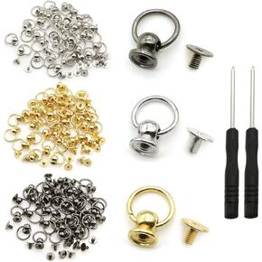 120 Pcs Screwback Round Head Rivet with Pull Ring Studs DIY Leather Craft Rivets Studs, for Purse Wallet Decoration Bag with Mini Screwdriver (Each Color of 40)