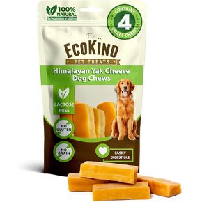 EcoKind Premium Gold Yak Cheese Himalayan Dog Chews, Dog Treats Large Breed, All Natural, High Protein, for Aggressive Chewers, Large - 4 Chews (1 lb)