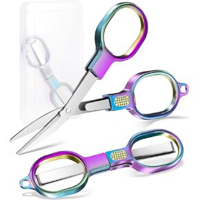 Folding Travel Scissors, Safety Small Scissors TSA-Compliant and Portable with Case, Pocket Foldable Stainless Steel Retractable Cutters, Mini Craft Scissors for Home, Outdoor and Office Use