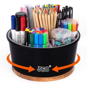 Desk Organizer, 360° Rotating Office Desk Organizer, Melamine Silicone Marker Holder With 7 Compartments, Pencil Organizer For Desk With 4 Depth Office Supplies Art Supply School Grey