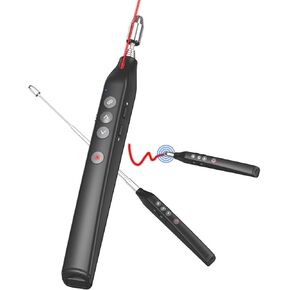 Wireless Presentation Clicker with Telescopic Pointer, Rechargeable Presenter Remote with Touch Screen Stylus, Powerpoint Clicker with Laser Pointer for Presentations, Red Light