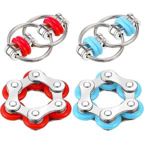 4 Pcs Fidget Toy Set Flippy Roller Chain, Six Roller Chain Fidget Flippy Chain Stress Reducer Bike Chain Toys Gift Operation Christmas for ADHD, ADD, Autism, Anxiety Relief Adults Teens(Red, Blue)