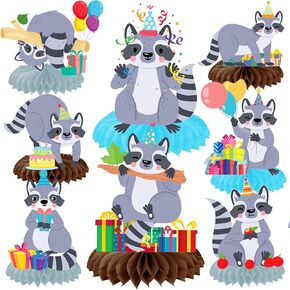 11pcs Raccoon Party Honeycomb Centerpieces Raccoon Birthday Party Decorations Woodland Themed Table Decorations for Raccoon Themed Birthday Party Forest Animal Baby Shower Supplies