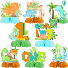 Dinosaur First Birthday Decorations Boy - 8pcs Dinosaur Honeycomb Centerpieces, One a Saurus Birthday Decorations, Dino Birthday Table Toppers for Roar Im 1 Jungle Safari Animal 1st Birthday