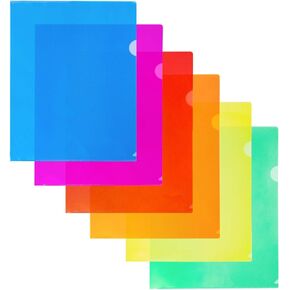 Dunwell Clear Plastic Folder Sleeves (6 Pack, Assorted Colors), Transparent Project Folders, Acid-Free Poly Sleeves, File Jackets for Letter Size Paper, Plastic L-Sleeves for 8.5x11 Documents