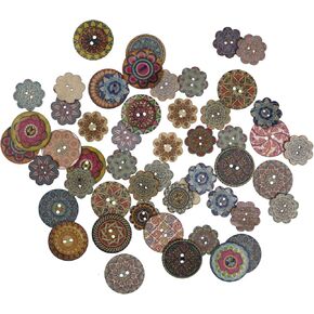 100PCS Mixed Pattern Vintage 3/4inch Wooden Buttons 2 Holes DIY Craft Sewing Random Flower Painting Buttons Hand-Made DIY Sewing Process Decorative Wooden Buttons Clothes Accessories 20mm Wood buttons