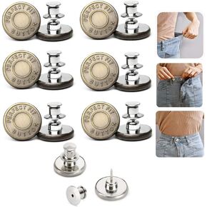 6PCS Perfect Fit Instant Button, Instant Buttons, Jean Replacement Buttons Removable Button No Sew Buttons to Extend or Reduce an Inch to Any Pants Waist in Seconds!
