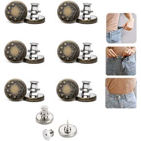 6PCS Perfect Fit Instant Button, Instant Buttons, Jean Replacement Buttons Removable Button No Sew Buttons to Extend or Reduce an Inch to Any Pants Waist in Seconds!