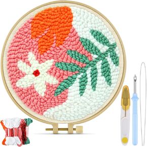 TINDTOP Punch Needle Kit, Daisy Punch Embroidery Kits for Adults Beginner, Tool with Punch Needle Fabric, Hoops, Yarns and Sewing Needles