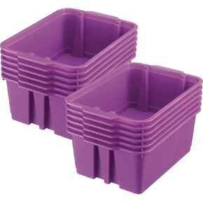 Really Good Stuff Stacking Bins, 14" x 10" x 5 ?" - 12 Pack, Purple | Stackable Storage Plastic Bins for Classroom Organization, Home Storage, Office & Hospital Supplies