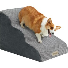 Dog Stairs Ramp for Small Dogs, High-Density Foam 3-Step Dog Ramp for Bed with Washable Cover, Slope Dog Steps for Couch and Sofa, Non-Slip Bottom Cat Stairs for Old Cats - Up to 17''