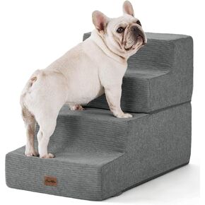 خطوات للكلاب من Made4Pets للسرير، سلالم للكلاب عريضة للغاية لأريكة السرير المرتفعة، خطوات للحيوانات الأليفة من الفوم 35D للكلاب والقطط الصغيرة، سلالم للحيوانات الأليفة بأسفل غير قابلة للانزلاق، رمادي، 4 خطوات