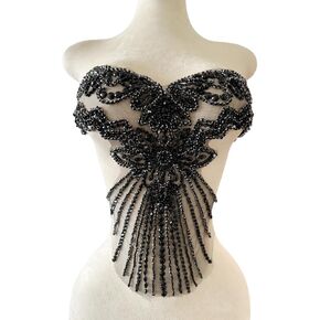 Pure Handmade Bodice lace Rhinestones Applique Sewing Stones Beads Crystal Trimming Patches Accessories for Weding Dress Decorations 16X13.7inches (Sky Blue)