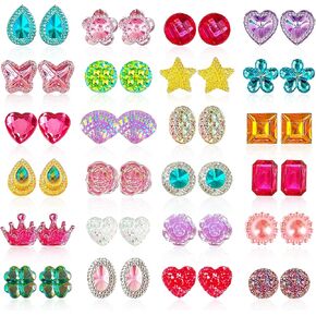 24 Pairs Clip On Earrings Little Girl Party Favor Princess Clip on Earrings Dress Up Pretend Play Earrings for Little Girl Kids Toddlers Jewelry Set