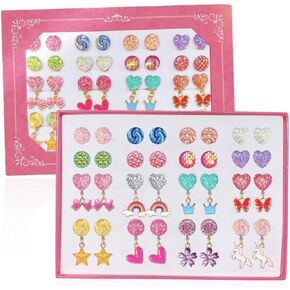 16 Pairs Kids Clip On Earrings for Girls Jewelry Earrings Princess Game Dress Up Pretend Play Earrings for Little Girls Earrings Set Gift Box