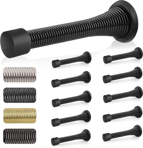 10 Pcs Large 3.35" Black Spring Door Stoppers for Bottom of Door with Rubber Bumper Tips | Black Door Stops for Wall | Black Door Stoppers for Wall | Baseboard Door Stopper Spring | Door Wall Stopper in Saudi Arabia