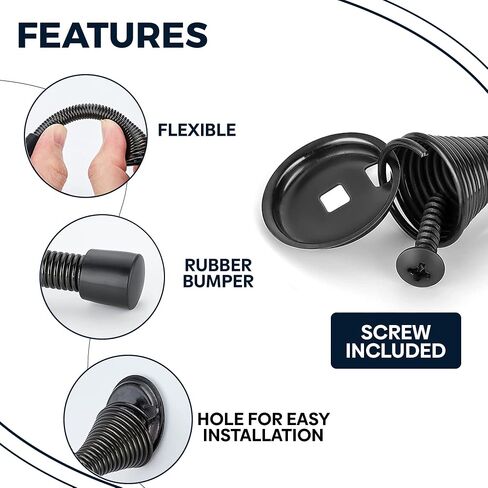 10 Pcs Large 3.35" Black Spring Door Stoppers for Bottom of Door with Rubber Bumper Tips | Black Door Stops for Wall | Black Door Stoppers for Wall | Baseboard Door Stopper Spring | Door Wall Stopper in Saudi Arabia