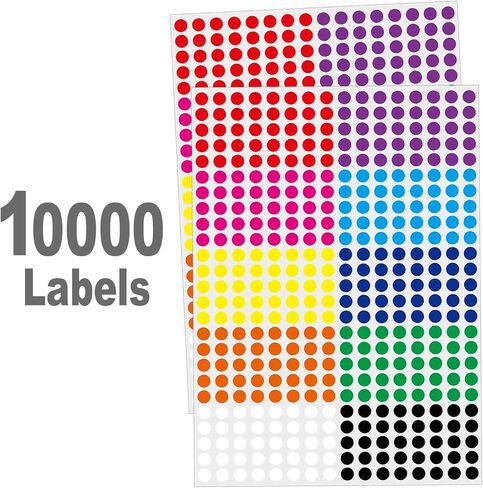 10000 Pcs 1/4" Small Colored Dot Stickers Tiny Round Labels, 10 Colors Circle Stickers for Office Classroom in Kuwait