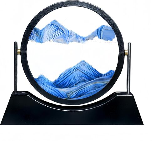 UUBeauty Moving Sand Art Liquid Motion 3D Color Quicksand Flow Sandscape Flip Sand Art صورة مستديرة زجاجية لتخفيف التوتر في المنزل والعمل مكتب ديكور (أزرق) in Saudi Arabia