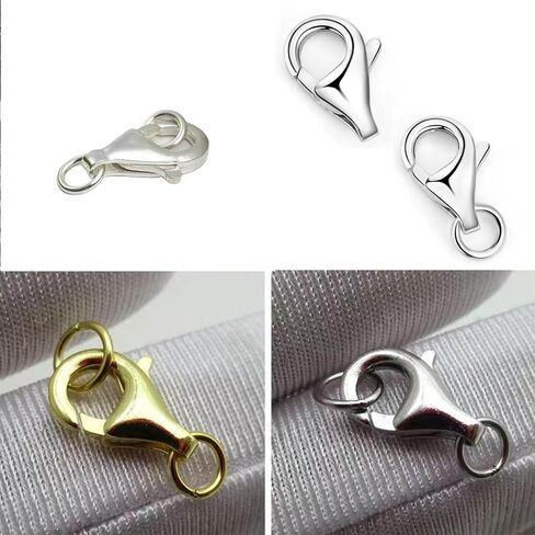 6pcs Lobster Claw Clasps with Closed Jump Rings, Necklace Closures for Jewelry Making (Golden silvery/11mm) in Kuwait