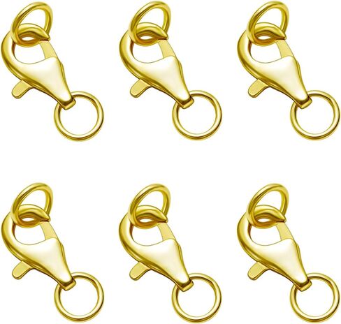 6pcs Lobster Claw Clasps with Closed Jump Rings, Necklace Closures for Jewelry Making (Golden silvery/11mm) in Kuwait
