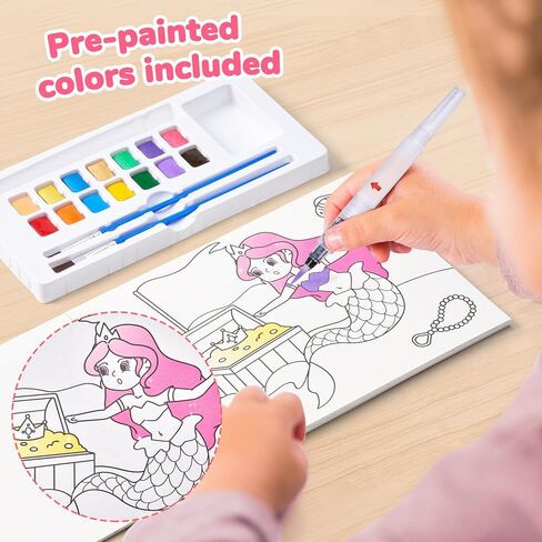 الطلاء باستخدام كتب التلوين المائية للأطفال الصغار، فنون الرسم والحرف اليدوية الخالية من الفوضى للأطفال، مجموعة فنون التلوين للفتيات، لعبة هدايا عيد الميلاد للأولاد والبنات (وردي) in Kuwait