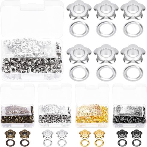 Glarks 200pcs 5mm(3/16in) Flower Eyelets Grommet Set, Silver Metal Flowers Eyelets for Shoe Eyelets, Belt, Bags and Other Leather Project in Saudi Arabia