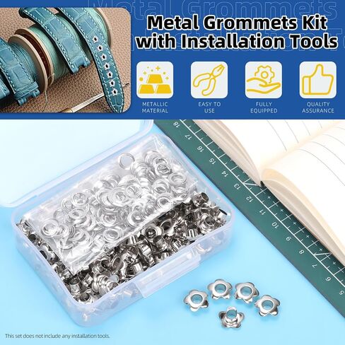 Glarks 200pcs 5mm(3/16in) Flower Eyelets Grommet Set, Silver Metal Flowers Eyelets for Shoe Eyelets, Belt, Bags and Other Leather Project in Saudi Arabia