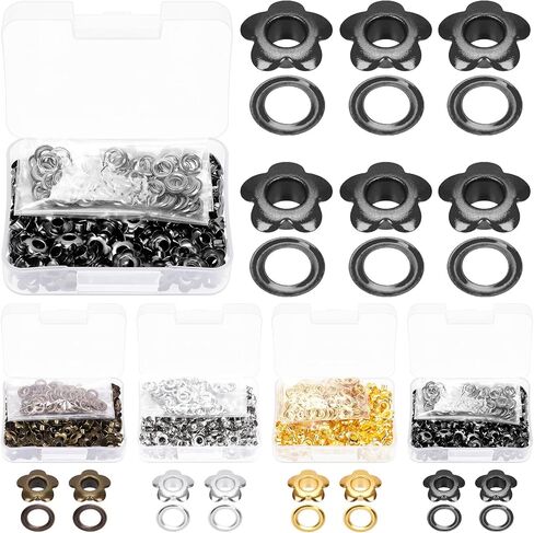 Glarks 200pcs 5mm(3/16in) Flower Eyelets Grommet Set, Silver Metal Flowers Eyelets for Shoe Eyelets, Belt, Bags and Other Leather Project in Saudi Arabia