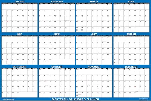 تقويم حائط SwiftGlimpse 2025 مقاس 36 بوصة × 54 بوصة قابل للمسح كبير رطب وجاف ومغلف مخطط حائط سنوي سنوي لمدة 12 شهرًا، أفقي، أزرق داكن in Kuwait