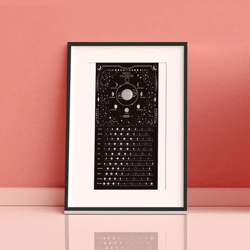 Moon Calendar 2025 Lunar Phases, Hangable MoonLight Wall Poster, Full Moon Tracker Wall Art, Moon Lover Gifts, Astrology Decorations, and Celestial Calendar, Black in Saudi Arabia