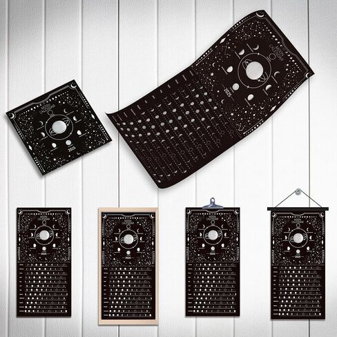 Moon Calendar 2025 Lunar Phases, Hangable MoonLight Wall Poster, Full Moon Tracker Wall Art, Moon Lover Gifts, Astrology Decorations, and Celestial Calendar, Black in Saudi Arabia