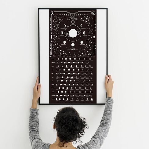 Moon Calendar 2025 Lunar Phases, Hangable MoonLight Wall Poster, Full Moon Tracker Wall Art, Moon Lover Gifts, Astrology Decorations, and Celestial Calendar, Black in Saudi Arabia