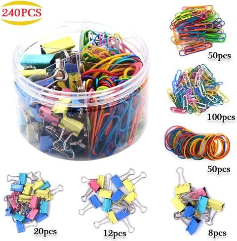 240Pcs Color Office Supplies Set, Binders and Rubber Bands of Various Sizes, Paper Clips, School Supplies, Desk Essentials and Teachers' Supplies (Color). in Kuwait