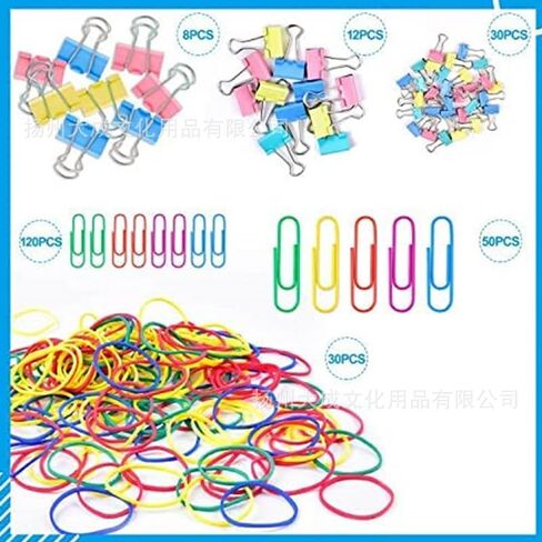 240Pcs Color Office Supplies Set, Binders and Rubber Bands of Various Sizes, Paper Clips, School Supplies, Desk Essentials and Teachers' Supplies (Color). in Kuwait