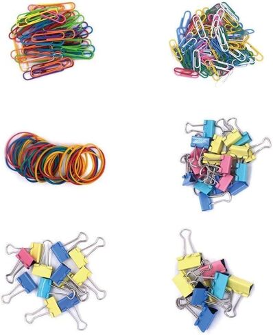 240Pcs Color Office Supplies Set, Binders and Rubber Bands of Various Sizes, Paper Clips, School Supplies, Desk Essentials and Teachers' Supplies (Color). in Kuwait
