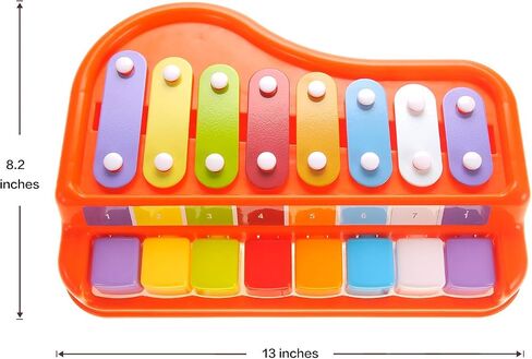 PowerTRC 2in1 Large 12" X 8" Baby Piano Xylophone Toy for Toddlers – Large Piano Toy Musical Instrument with 8 Key Scales, Preschool Learning Educational Toy for Kids Boys and Girls in Saudi Arabia