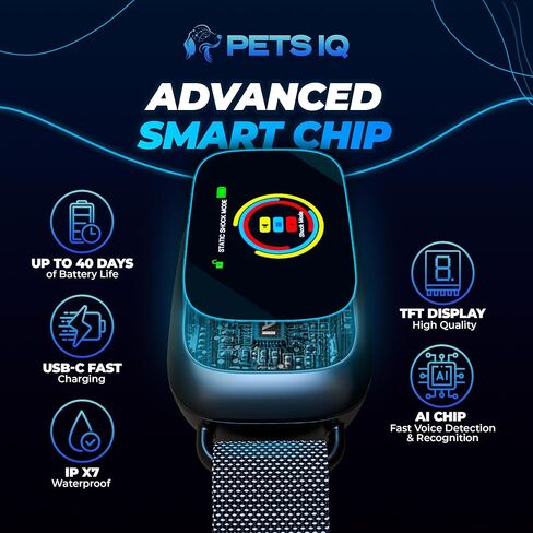 Bark Collar for Large Dog AI Chip (TFT Display) - Dog Bark Collar w/ 5 Training Modes & Sensitivity Levels - IPX7 Waterproof, Battery Life, Anti Barking Collars Dogs/Medium Dogs (Black & Silver) in Saudi Arabia
