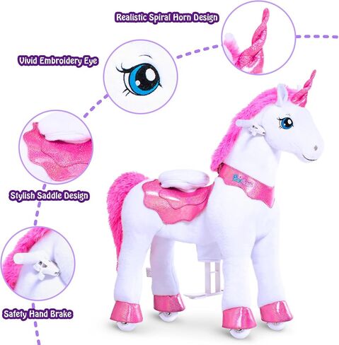 PonyCycle Unicorn Ride on Toys for Girls Horse Spirit Toys, Essential Model E Size 4 for Kids Age 4-8/35.4" Height, Birthday Gifts Plush Walking Animal Giddy up Riding Toys Ride on Pony Pink E412 in Saudi Arabia