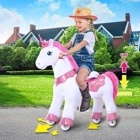 PonyCycle Unicorn Ride on Toys for Girls Horse Spirit Toys, Essential Model E Size 4 for Kids Age 4-8/35.4" Height, Birthday Gifts Plush Walking Animal Giddy up Riding Toys Ride on Pony Pink E412 in Saudi Arabia
