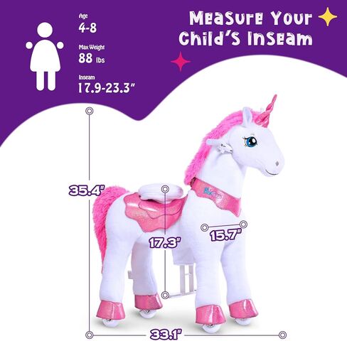 PonyCycle Unicorn Ride on Toys for Girls Horse Spirit Toys, Essential Model E Size 4 for Kids Age 4-8/35.4" Height, Birthday Gifts Plush Walking Animal Giddy up Riding Toys Ride on Pony Pink E412 in Saudi Arabia