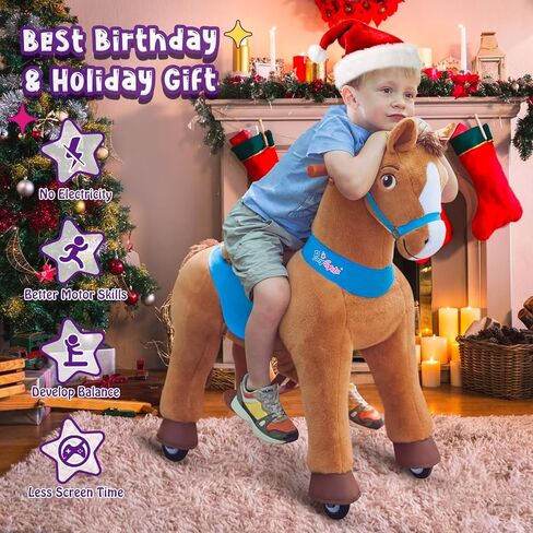 PonyCycle Unicorn Ride on Toys for Girls Horse Spirit Toys, Essential Model E Size 4 for Kids Age 4-8/35.4" Height, Birthday Gifts Plush Walking Animal Giddy up Riding Toys Ride on Pony Pink E412 in Saudi Arabia