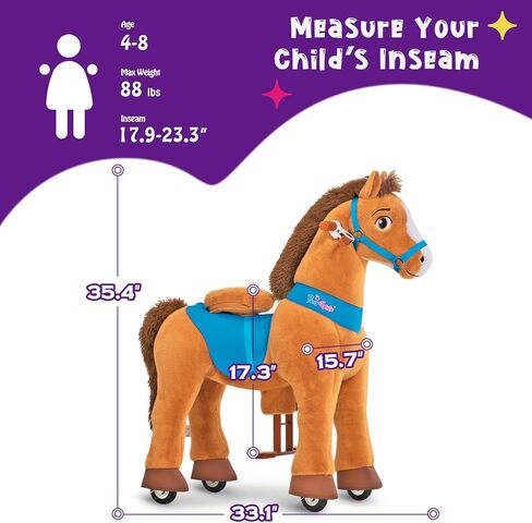 PonyCycle Unicorn Ride on Toys for Girls Horse Spirit Toys, Essential Model E Size 4 for Kids Age 4-8/35.4" Height, Birthday Gifts Plush Walking Animal Giddy up Riding Toys Ride on Pony Pink E412 in Saudi Arabia