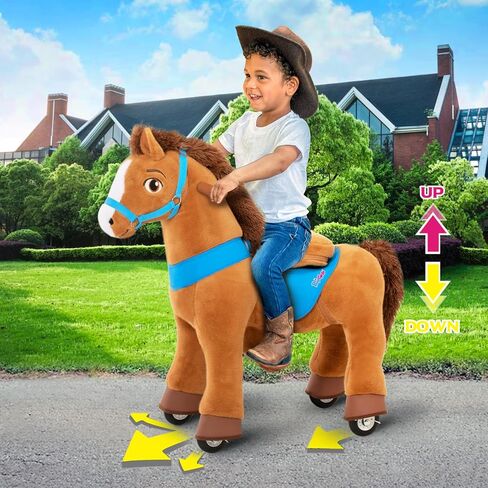 PonyCycle Unicorn Ride on Toys for Girls Horse Spirit Toys, Essential Model E Size 4 for Kids Age 4-8/35.4" Height, Birthday Gifts Plush Walking Animal Giddy up Riding Toys Ride on Pony Pink E412 in Saudi Arabia